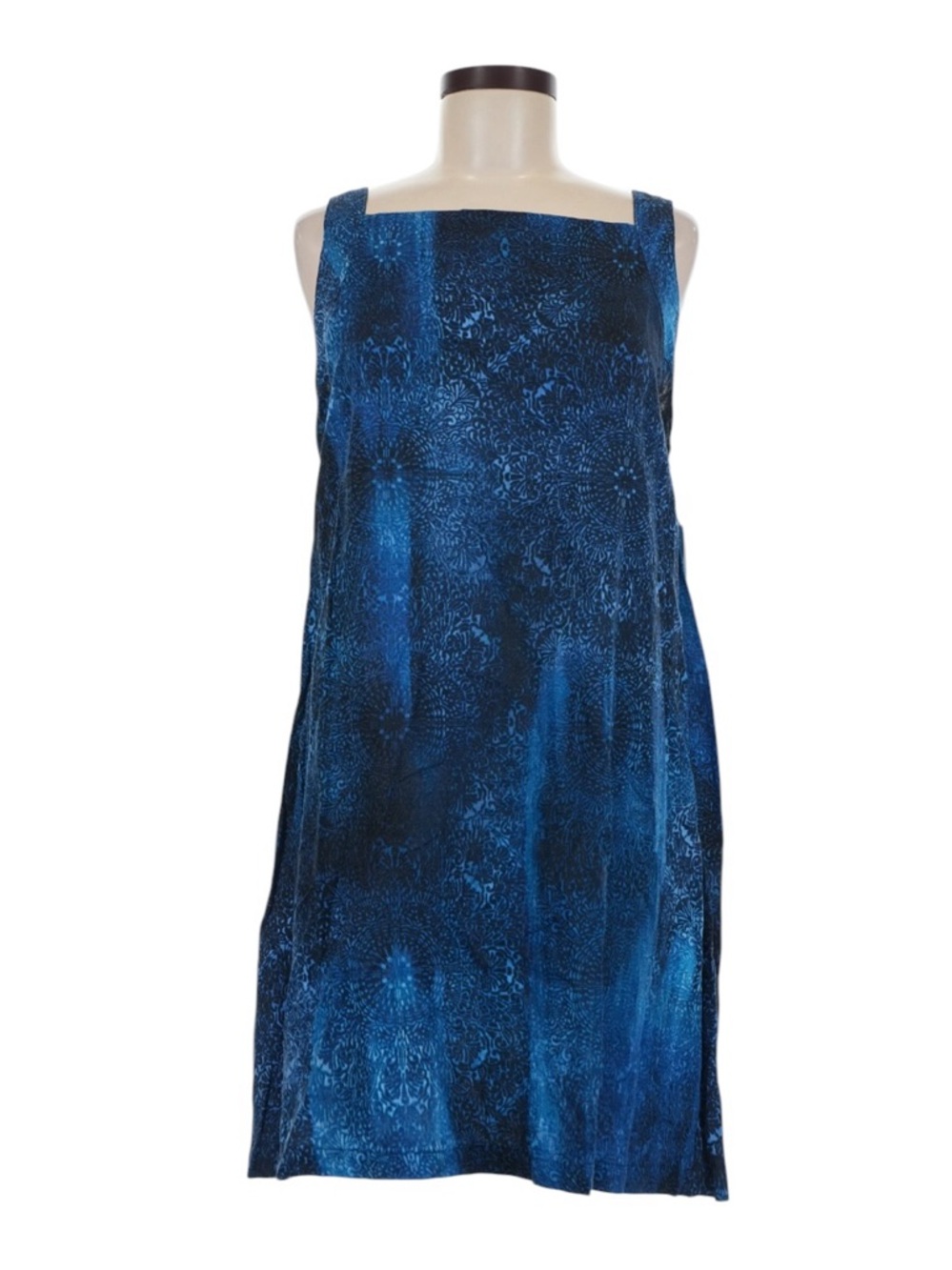 DKNY Indigo Multi Printed Linen Blend Square Neck Halter Shift Mini Dress NEW 2